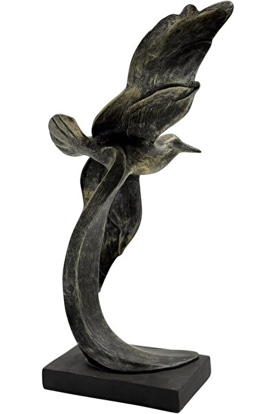 B&D DÉCOR Elegant Bird Sculpture - Bronze-Look Decorative Statue with Black Base