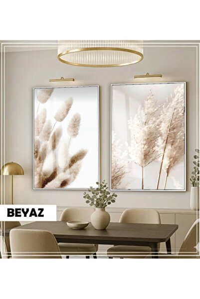 Harikabirev HARİKABİREV|SOFT| KREM PAMPAS OTU KOMBİNİ|ÇERÇEVELİ CAM TABLO 2Lİ...