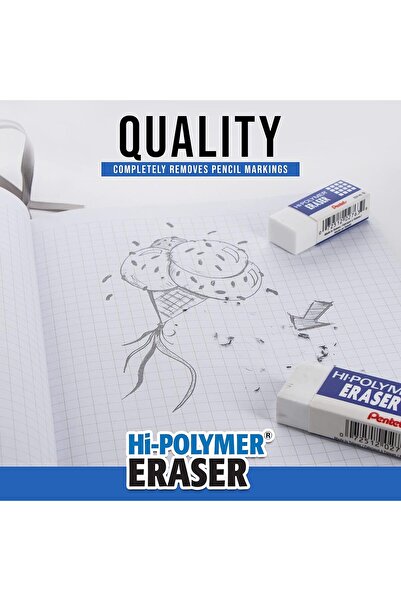 Pentel Hi-Polymer Block Eraser, Large, White, Pack of 10