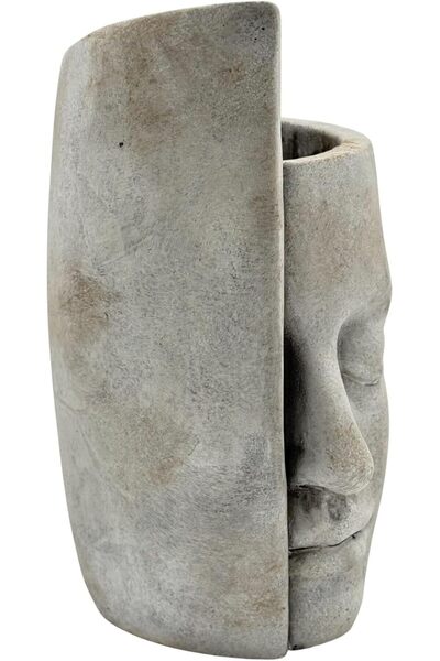 B&D Decorative Face Planter, Modern Half-Face Wall Sculpture, Grey Cement