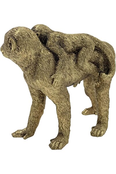 B&D RESIN DÉCOR Gold Chimpanzee Family Decorative Figurine, Antique Metallic Finish