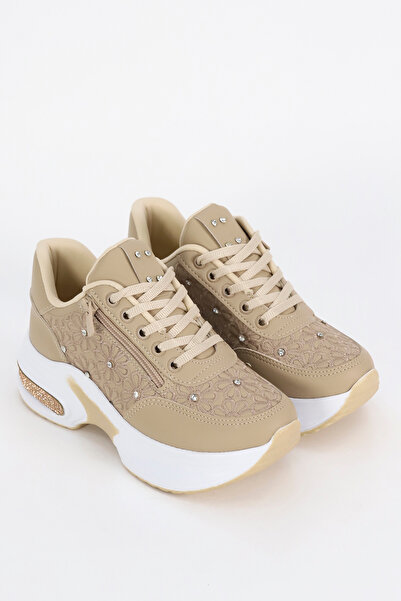 Mamito Ayakkabı Mdl 492 Floral Motif Stone Detailed Side Zipper Sneakers