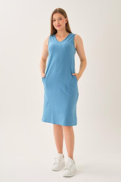 ALEXANDERGARDI Striped V-Neck Thick Strap Dress