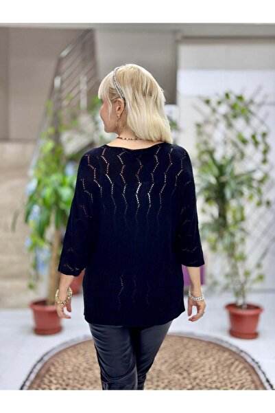 Punta Otantik Nc6071 Italian Fakir Sleeve Zigzag Patterned Thin Knitwear Blouse Black