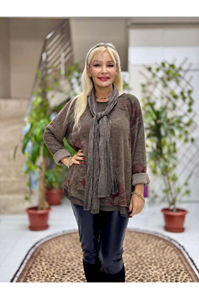 Punta Otantik Yg10507 Italian Scarf Sweater Brown