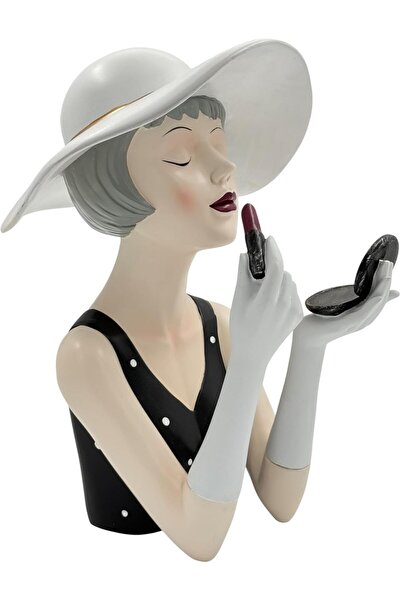 B&D B and D Vintage Lady Statue, Assembled Ceramic Home Decor with Gold Tray, 15 × 12 × 10 cm, Black a