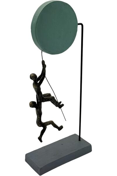 B&D DÉCOR Modern Art Sculpture, Metal Climbing Figures with Green Circle Base, Contemporary Home De