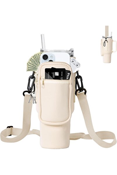 genernic Water Bottle Sleeve for 40 oz Tumbler with Handle Phone Pocket Adjustable Shoulder Strap