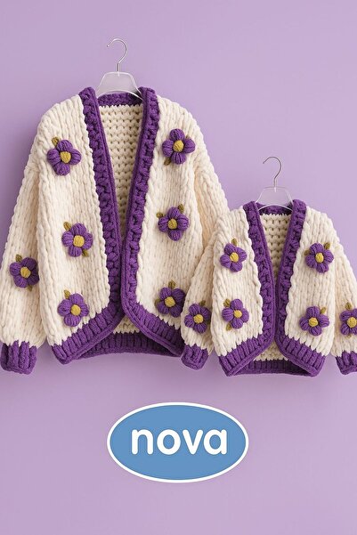 Nova Pinterest El Örgü Papatya Detaylı Puffy Kadın Çiçekli Hırka Ceket çocuk ...