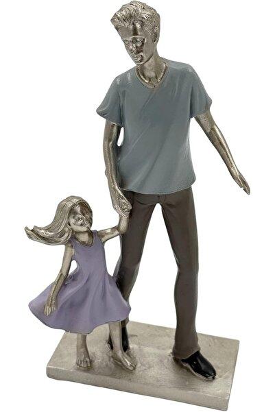 B&D DÉCOR Decorative Parent-Child Sculpture, Silver & Gray Resin Figurine with Base