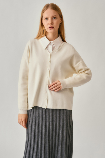 ZÜLAYS Bisiklet Yaka Premium Triko Hırka Ekru