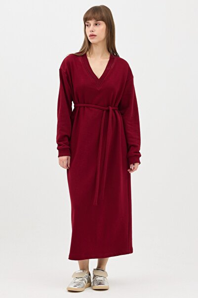 QANU V-Neck Long Sweatshirt Burgundy