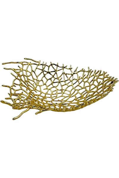 B&D DECORATION Gold Coral Branch Decorative Bowl - Modern Metal Mesh Fruit Basket