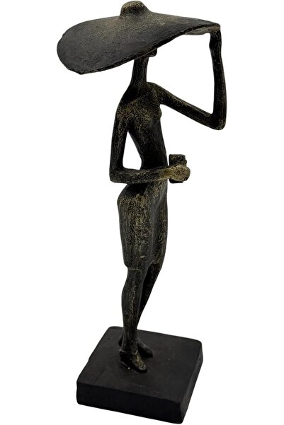 B&D DÉCOR Modern Decorative Standing Lady Figurine - Black Metal Art Sculpture on Square Base