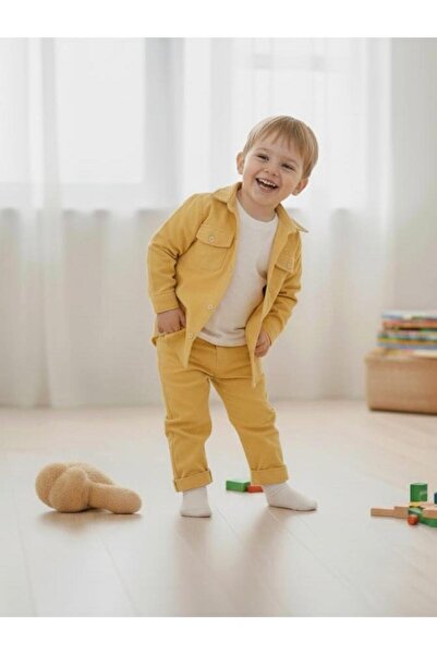 STAR GOGO KİDS 2 Piece Unisex Yellow Gabardine Fabric Children's Suit (Please Choose One Size Larger.)