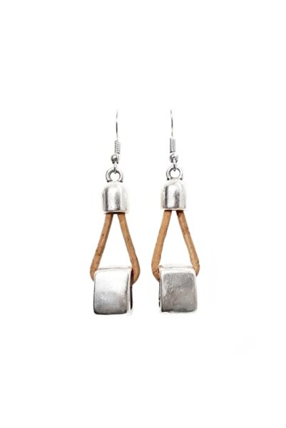 IBU Cork Women's cork earrings with silver geometric accents