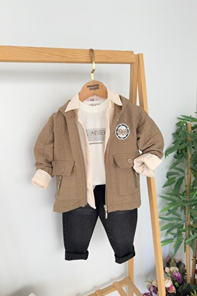 Minigimin Cicileri My Little One's Cicileri Loş Angel Quilted Cardigan 4-Piece Boys' Set - Toprak