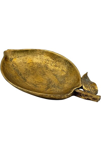 B&D Décor Vintage Gold Leaf-Shaped Decorative Metal Tray, Antique Brass Finish