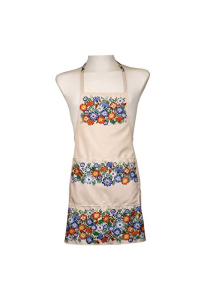Other Opole folk kitchen apron with flowers and meadow, beige
