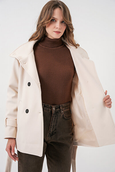 Bigdart Women's Belted Cashmere Coat 9162 - Ecru