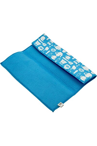 B&D Banddtools Microfiber Dish Drying Mat, Blue with Kitchen Utensils Print, 46 x 46 cm