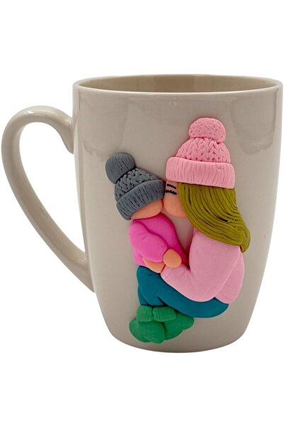 B&D banddtools Handmade Ceramic Coffee Mug, 350 ml, White with Winter Polymer Clay Design