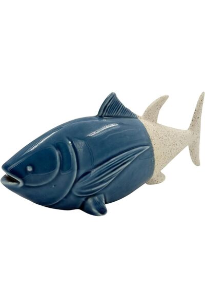 B&D Decorative Fish Ornament, Navy Blue and Beige, Nautical Theme Home Decor