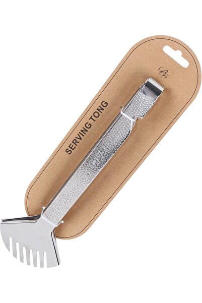 B&D Professional Serving Tongs, Silver Stainless Steel with Textured Grip Handle