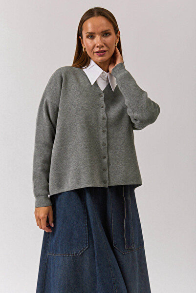 ZÜLAYS Bisiklet Yaka Premium Triko Hırka Gri