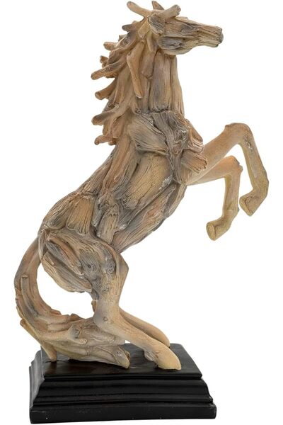 B&D Rustic Horse Resin Decorative Statue by banddtools - Floating Wood Style on Black Base