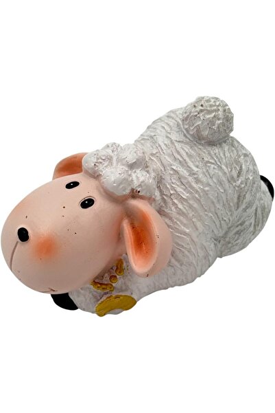 B&D Decorative Polyresin Sheep Figurine, White and Pink, Garden Ornament, Indoor Outdoor Decor