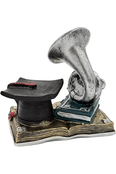 B&D Decorative Graduation Trophy Figurine, Silver & Black Vintage Academic Desktop Ornament