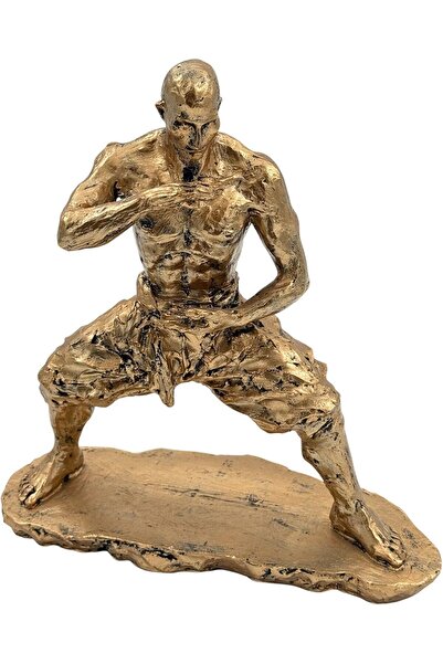 B&D KAUNFU Decorative Martial Arts Sculpture, Gold-Toned Fighter Statue