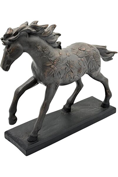 B&D Antique Floral Pattern Cast Iron Running Horse Statue (Black) - banddtools