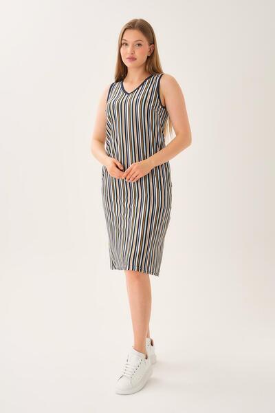 ALEXANDERGARDI Striped V-Neck Thick Strap Dress