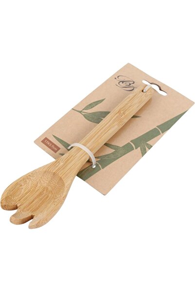 B&D Natural Bamboo Serving Fork, 17x5.7cm, Eco Kitchen Utensil with Decorative Leaf Pattern Packagin