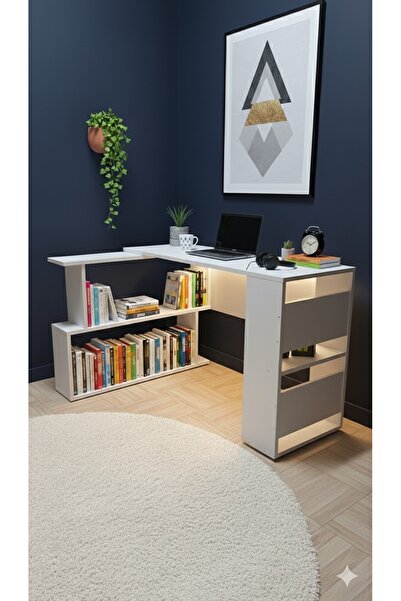 portisya LEMA içe dışa 180° dönebilen çok amaçlı dekoratif kitaplıklı raflı g...