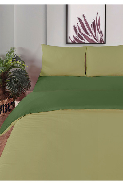 Monolisse 100% Cotton Akfil Double-Sided Duvet Cover Set Double Size 200X220 cm Khaki Green
