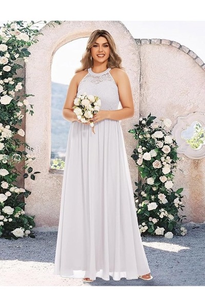 OEM Rochie de seară albă lungă din șifon și dantelă - Mărimea S (INTL)