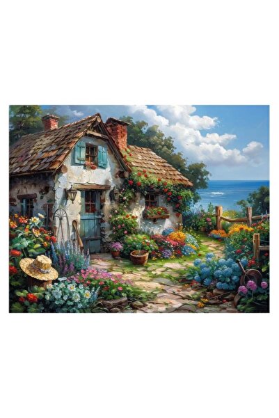 Junios Pânză pentru pictură cu diamant - Casă la malul mării, Goblen 5D, Ramă...