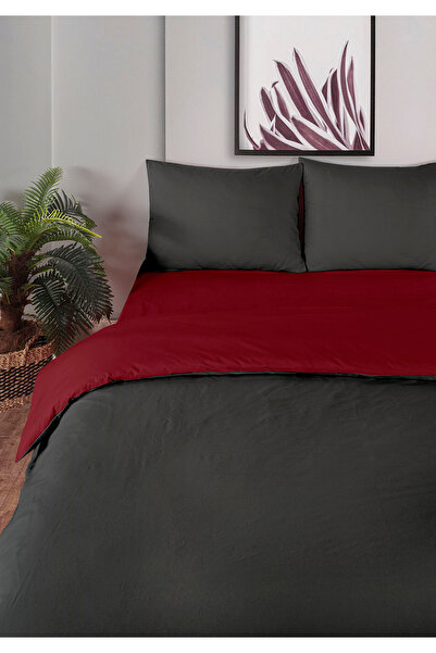 Monolisse 100% Cotton Akfil Double-Sided Duvet Cover Set Double Size 200X220 cm Burgundy Gray