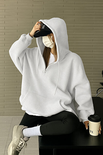 COOL TARZ Oversized Hooded Front Zippered Soft Fabric Sweatshirt