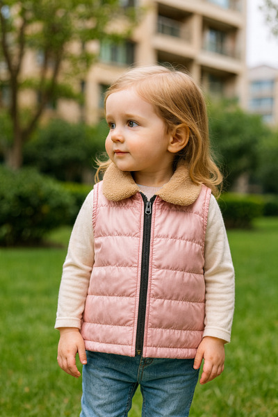 canmana kids&baby Girl's Puffer Vest with Fur Collar