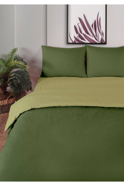 Monolisse 100% Cotton Akfil Double-Sided Duvet Cover Set Double Size 200X220 cm Khaki Green