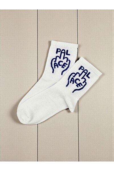 GSocks Beyaz Orta Parmak Desenli Tenis Çorabı, Kolej Çorabı