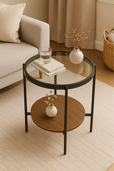 GESR HOME Modern Side Table with Glass Top and Metal Frame – Elegant Living Room Design