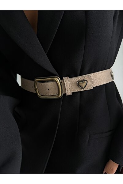 Fiori Suede Square Buckle Women's Trouser Belt with Heart Accessories, Coat Belt, Shirt Belt, Dress Belt