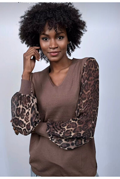 JM Sleeves chiffon leopard patterned knitwear sweater