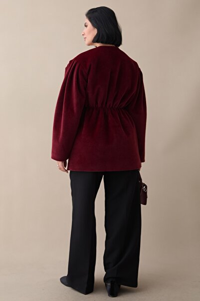 InStyle Elastic Waist Lined Cashmere Burgundy Coat
