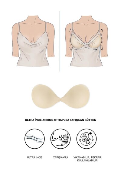 C&City Ultra İnce Askısız Straplez Yapışkan Sütyen 7238 Açık Ten